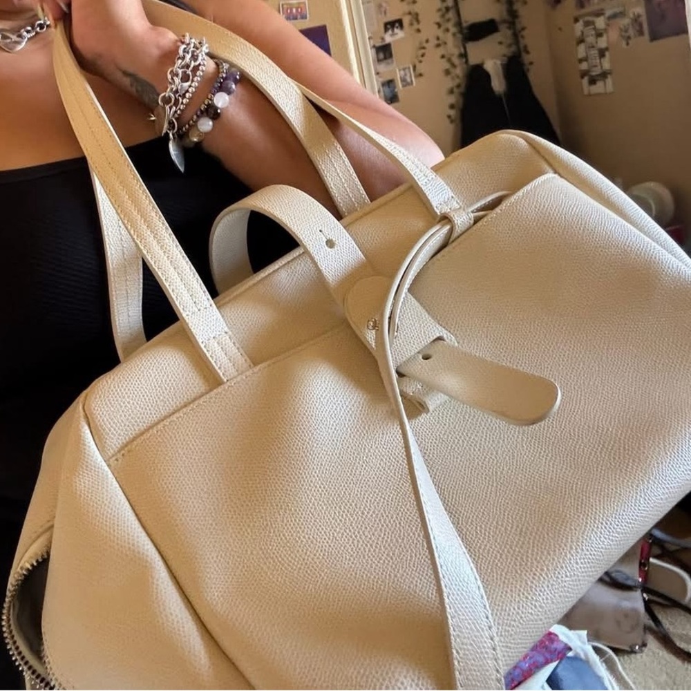 Senreve Cream Leather Tote Bag